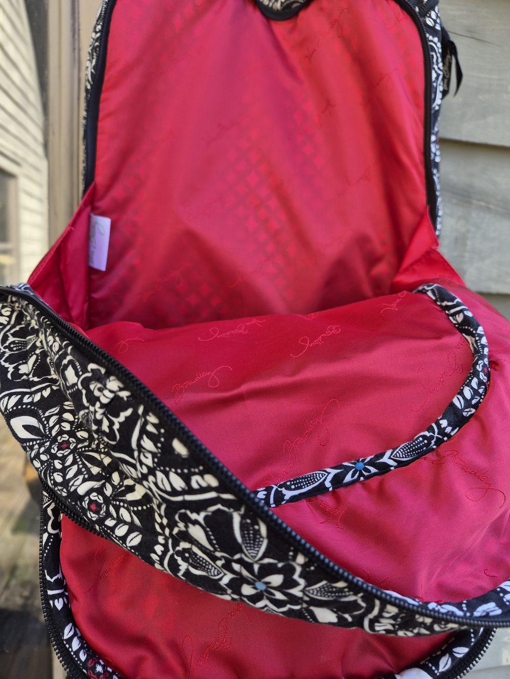 Vera Bradley Black & White Floral Backpack with Multicolor Stripe - Picture 4 of 8